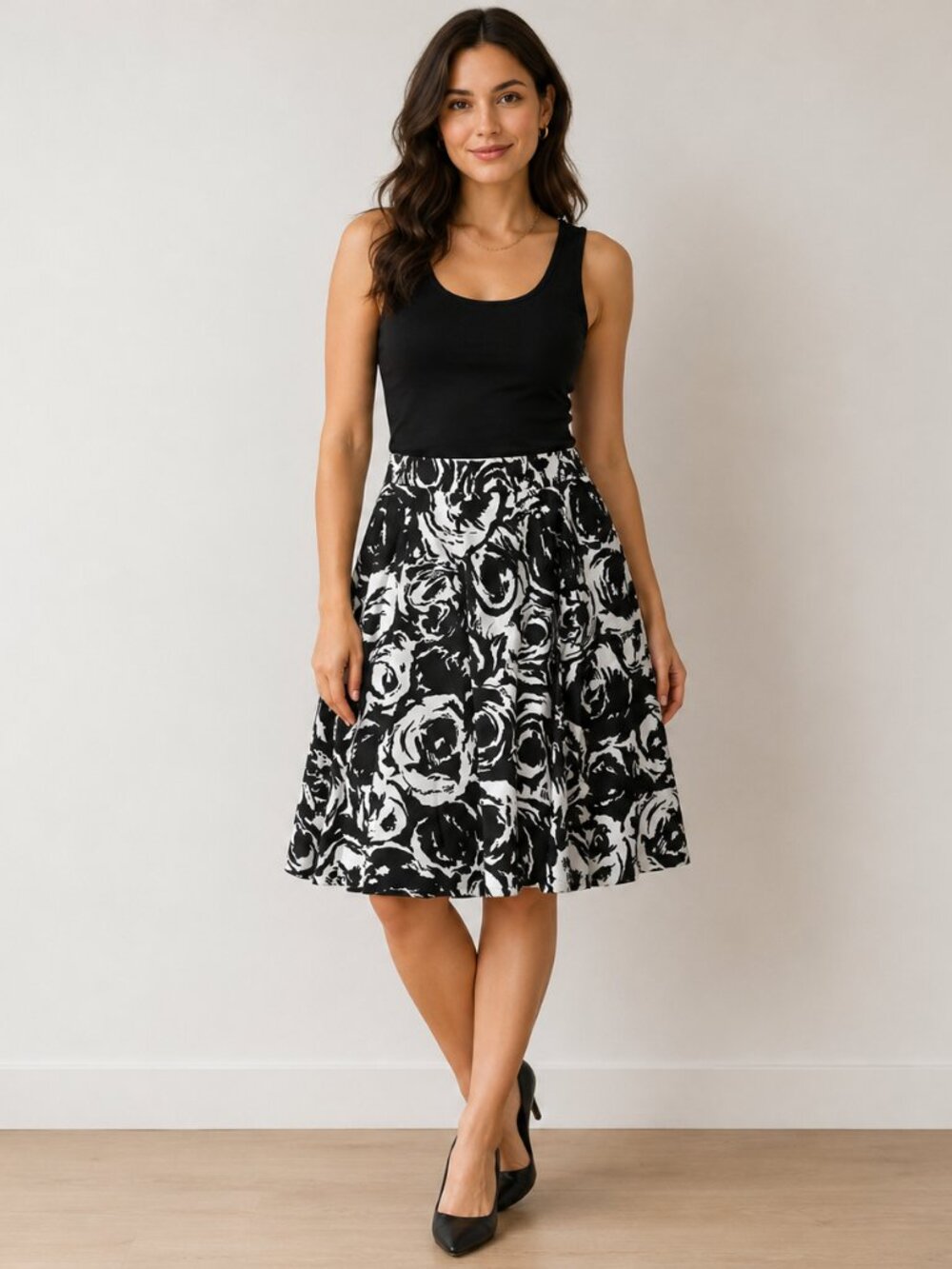 NEW AK Anne Klein Stretch Rose Textured Knee Length Mid Pleats Aspen Skirt NWT S